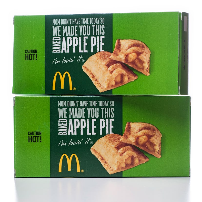 "Miami, USA - August 12, 2012: McDonalds Apple Pie Boxes stacked. McDonald's Corporation is the worl...