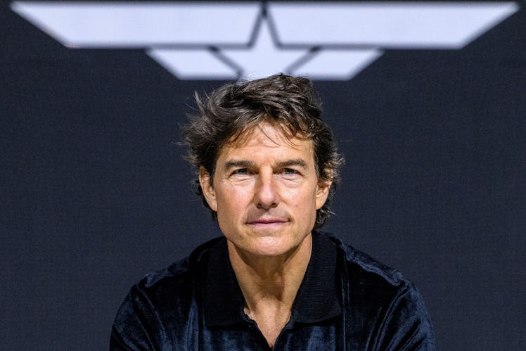 US actor Tom Cruise attends a press conference for the film 'Top Gun: Maverick' 