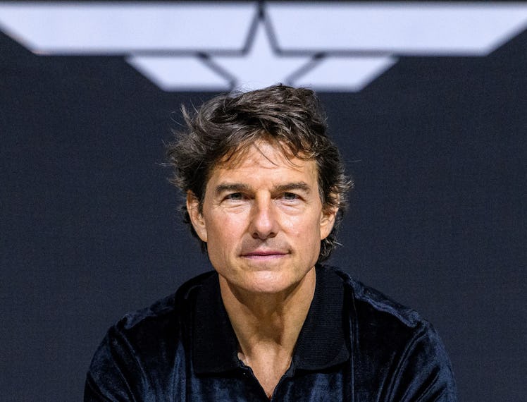 US actor Tom Cruise attends a press conference for the film 'Top Gun: Maverick'
