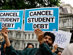 WASHINGTON, DC - MAY 12: Student loan borrowers gather near The White House to tell President Biden ...