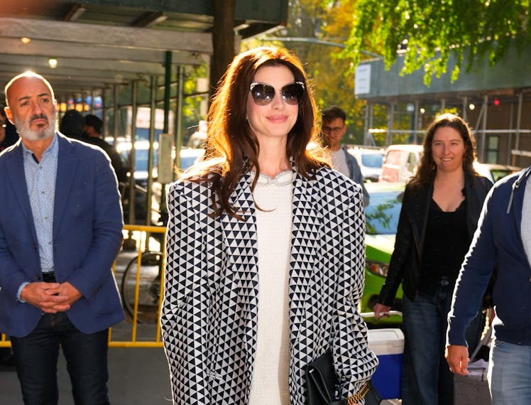 NEW YORK, NEW YORK - OCTOBER 12: Anne Hathaway is seen out and about on October 12, 2022 in New York...