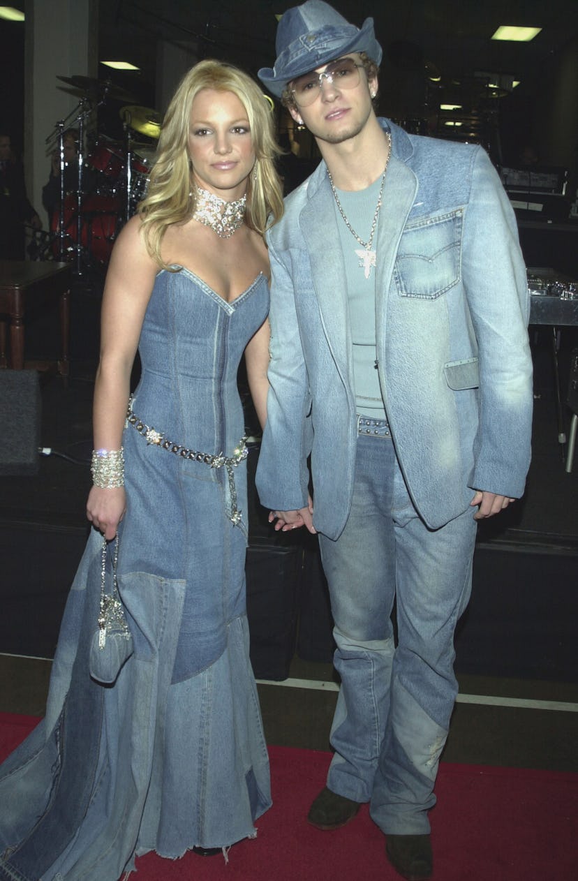 (Original Caption) Arrival of Justin Timberlake of N'Sync with Britney Spears. (Photo by Frank Trapp...
