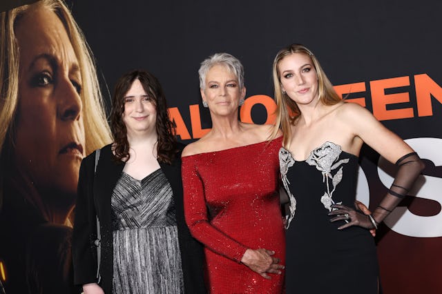 HOLLYWOOD, CALIFORNIA - OCTOBER 11: Ruby Guest, Jamie Lee Curtis, and Annie Guest attends the Univer...