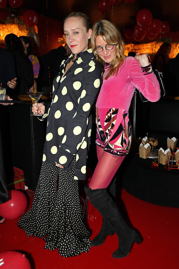 NEW YORK, NEW YORK - OCTOBER 12: Chloë Sevigny (L) and Auruiel Schmidt attend W Magazine 50th Annive...
