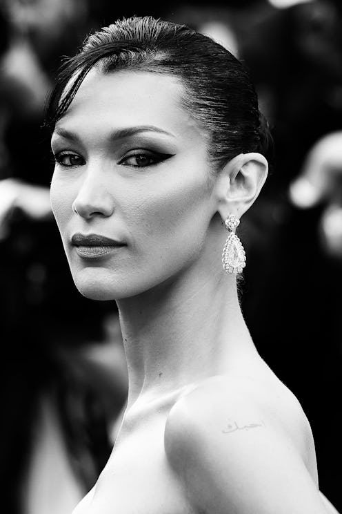 CANNES, FRANCE - MAY 24: (EDITORS NOTE: Image has been converted to black and white.) Bella Hadid at...