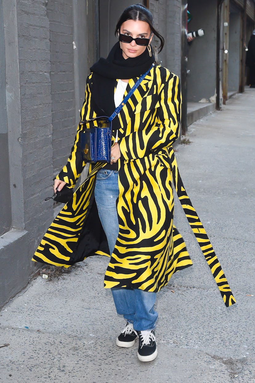 Emily Ratajkowski is seen arriving at the Michael Kors fashion show on February 15, 2022 in New York...