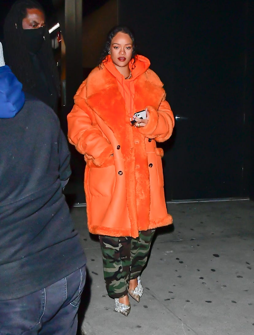 Rihanna is seen coming out of  "Flight Club"  on January 26, 2022 in New York City. 