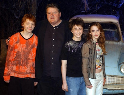 The stars of Harry Potter and the Chamber of Secrets, from left to right; Rupert Grint, Robbie Coltr...