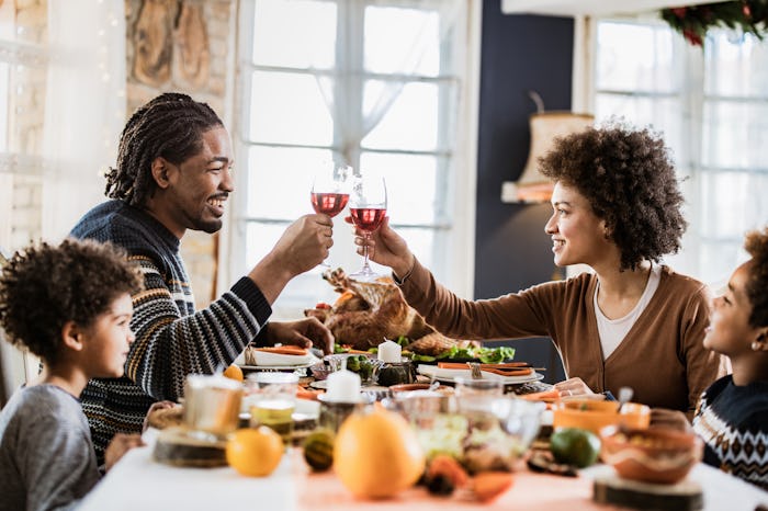 family enjoying thanksgiving meal because they found out Marie Callender's thanksgiving hours 2022
