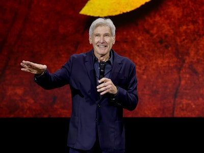 ANAHEIM, CALIFORNIA - SEPTEMBER 10: Harrison Ford speaks onstage during D23 Expo 2022 at Anaheim Con...