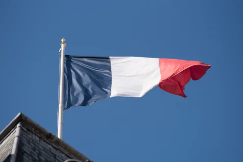 The French flag at the Elysee Palace, in Paris, on 14 of September 2022. (Photo by Andrea Savorani N...