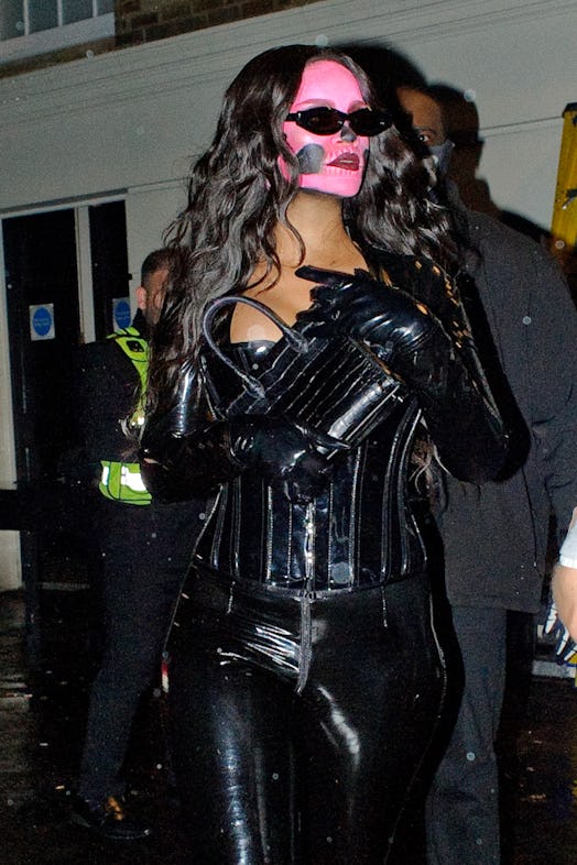 Rihanna Halloween makeup pink skeleton face paint