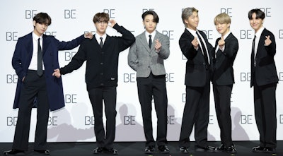 SEOUL, SOUTH KOREA - NOVEMBER 20: BTS during BTS's New Album 'BE (Deluxe Edition)' Release Press Con...