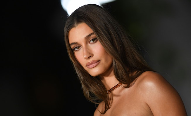 US model Hailey Bieber arrives for the 2nd Annual Academy Museum Gala at the Academy Museum of Motio...