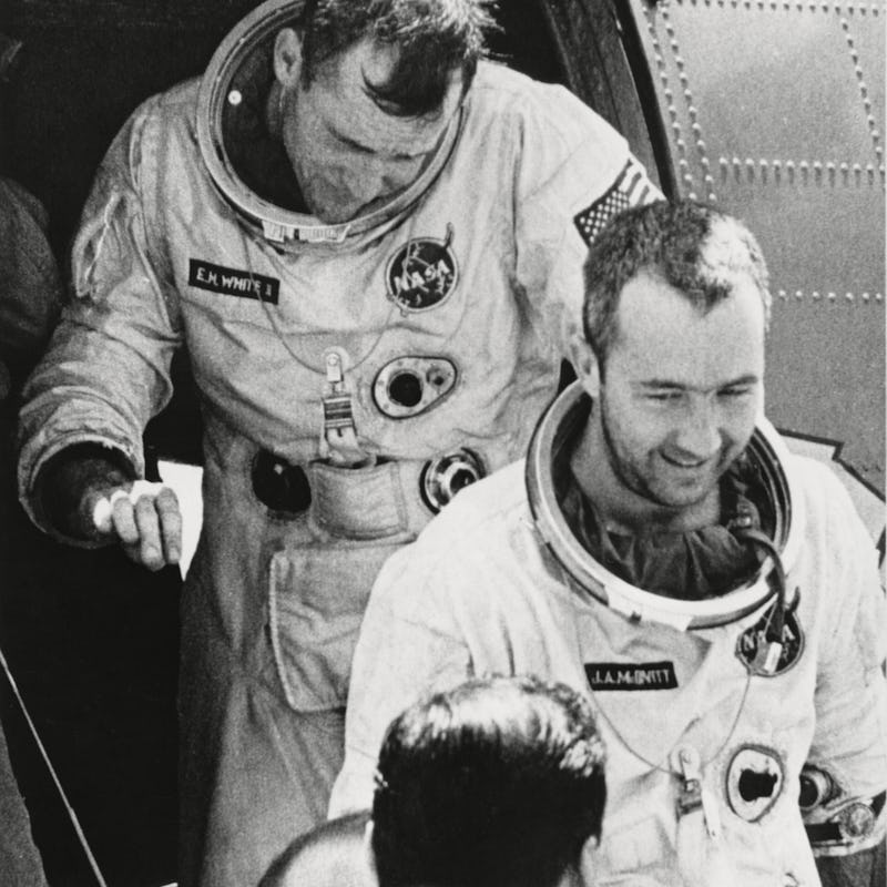 NASA Astronauts James McDivitt (front) and Edward White II Exiting Helicopter after Being Rescued fr...