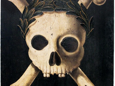 Austria: Shield Pest: Representation of the Black Death as a skull and cross bones, Augsburg, German...