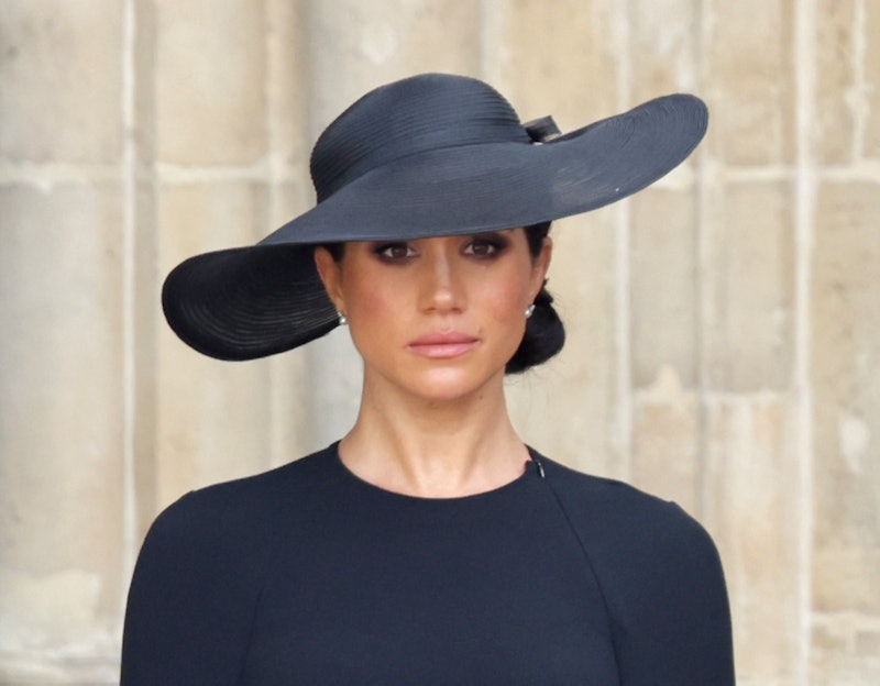 Meghan, Duchess of Sussex is seen during The State Funeral Of Queen Elizabeth II at Westminster Abbe...