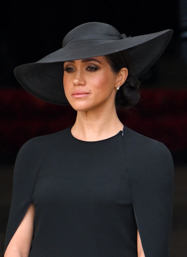 LONDON, ENGLAND - SEPTEMBER 19: Meghan, Duchess of Sussex during the State Funeral of Queen Elizabet...