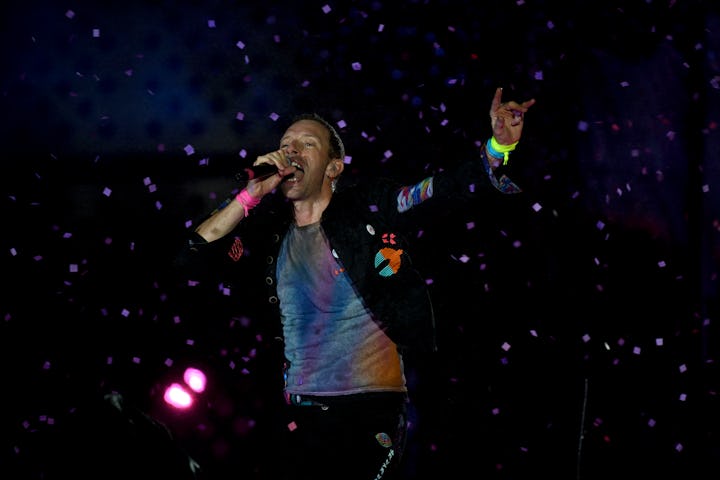British singer Chris Martin of British band Coldplay performs on the main stage during Rock in Rio m...