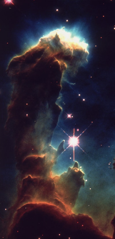 1st April 1995: An image taken via Hubble telescope entitled Pillars of Creation, depicting gaseous ...