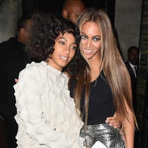 NEW YORK, NY - MAY 02:  Singers Solange Knowles and Beyonce attend the Balmain and Olivier Rousteing...