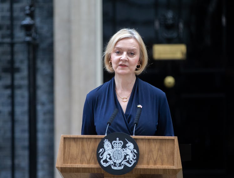 LONDON,UNITED KINGDOM - OCTOBER 20: UK Prime Minister Liz Truss is seen making resignation statement...