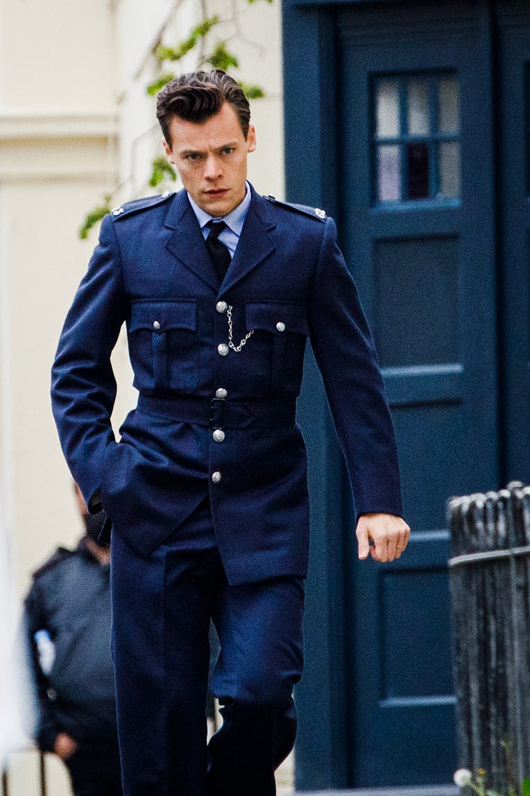 BRIGHTON, ENGLAND - MAY 14: Harry Styles seen on the filmset for 'My Policeman' on May 14, 2021 in B...