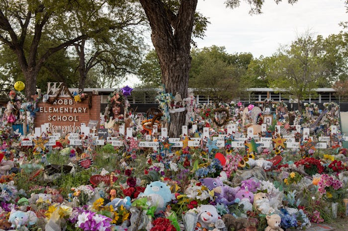 UVALDE, TEXAS, US - SEPTEMBER 06: A memorial outside of Robb Elementary School for the 21 lives take...