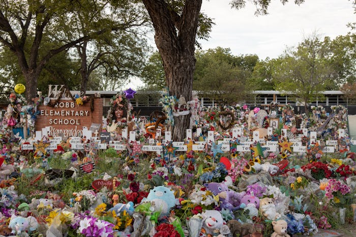 UVALDE, TEXAS, US - SEPTEMBER 06: A memorial outside of Robb Elementary School for the 21 lives take...