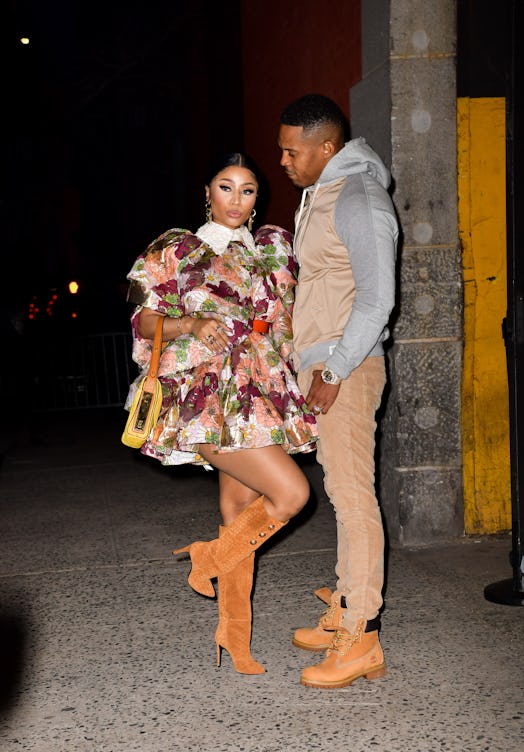 NEW YORK, NY - FEBRUARY 12:  Nicki Minaj and Kenneth Petty arrive to the Marc Jacobs fashion show at...
