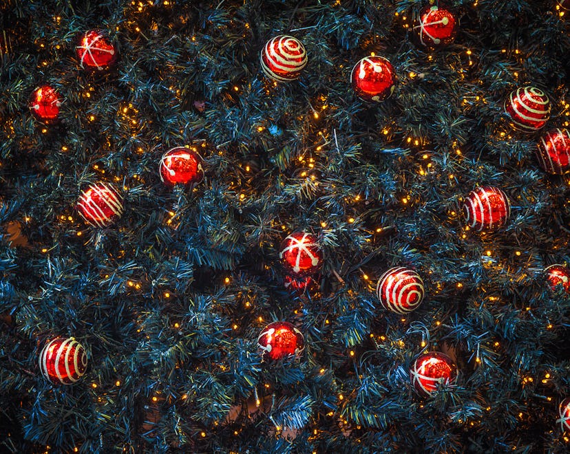 Holiday decorations on a christmas tree