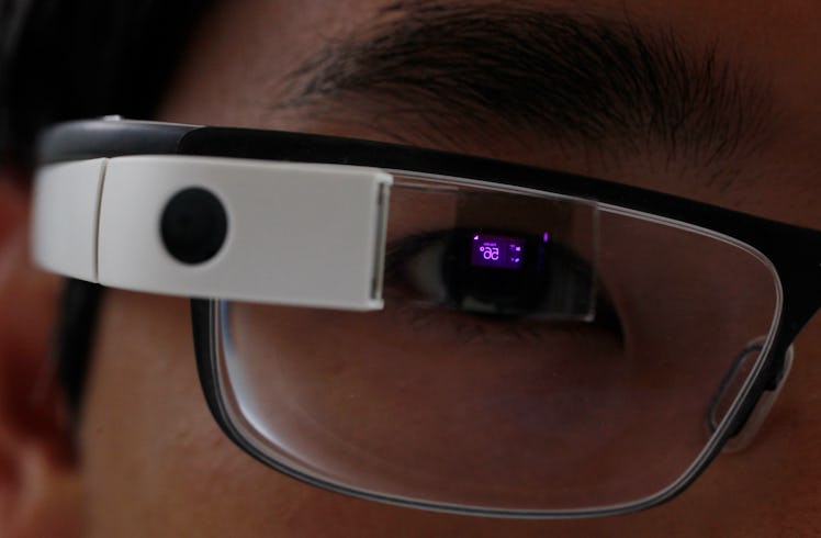 Jacky Cheung, Google software engineer, with a pair of Google Glass smart glasses