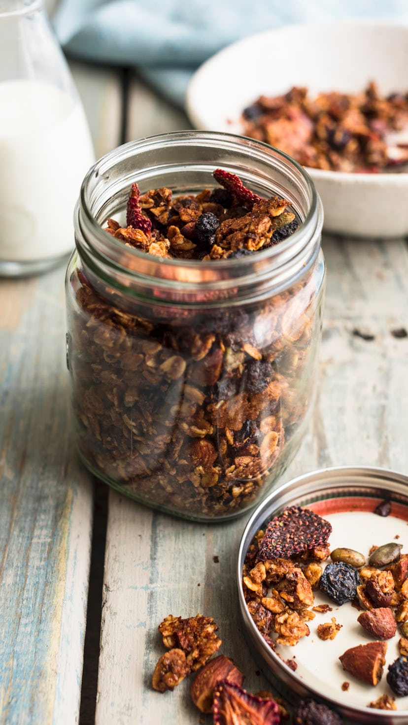 Granola with cocoa beans and dried fruit