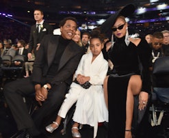 Jay Z, daughter Blue Ivy Carter and recording artist Beyonce attend the 60th Annual GRAMMY Awards at...