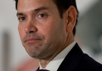 Sen. Marco Rubio holds a press conference after campaigning with Cuban-American leaders at the Ameri...