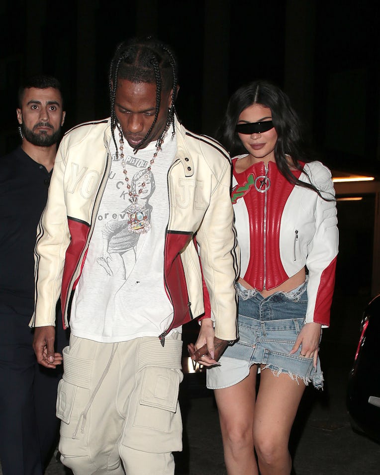 LONDON, ENGLAND - AUGUST 06: Travis Scott and Kylie Jenner are seen on a night out at The Twenty Tw...