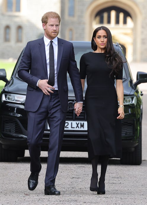 WINDSOR, ENGLAND - SEPTEMBER 10: Prince Harry, Duke of Sussex, and Meghan, Duchess of Sussex arrive ...