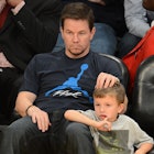 Actor Mark Wahlberg attends an NBA game between the Denver Nuggets and the Los Angeles Lakers with h...