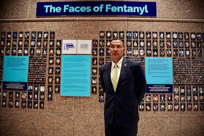 Ray Donovan, Chief of Operations of the Drug Enforcement Administration (DEA), stands in front of "T...