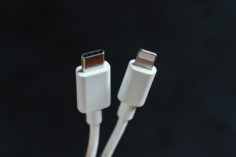 USB-C and Lightning cables are seen in this illustration photo taken in Poland on October 6, 2022. (...