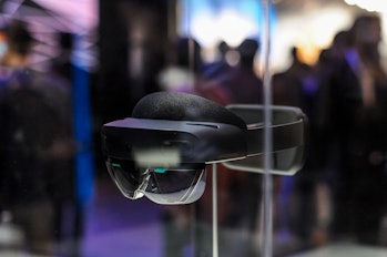 HoloLens 2, a AR headset designed by Microsoft, exhibited during the Mobile World Congress, on Febru...
