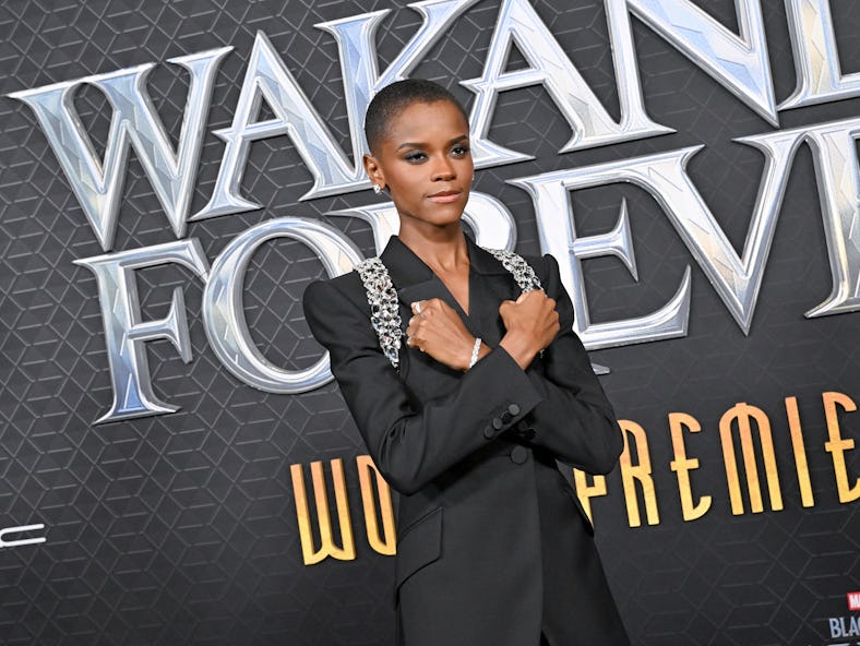 Letitia Wright pays tribute to Chadwick Boseman at the world premiere of Marvel Studios Black Panthe...