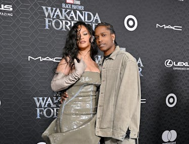 HOLLYWOOD, CALIFORNIA - OCTOBER 26: Rihanna and A$AP Rocky attend Marvel Studios' "Black Panther 2: ...