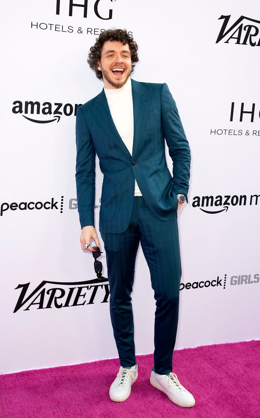 US rapper Jack Harlow arrives at the Variety 2021 Music Hitmakers Brunch presented by Peacock/Girls5…