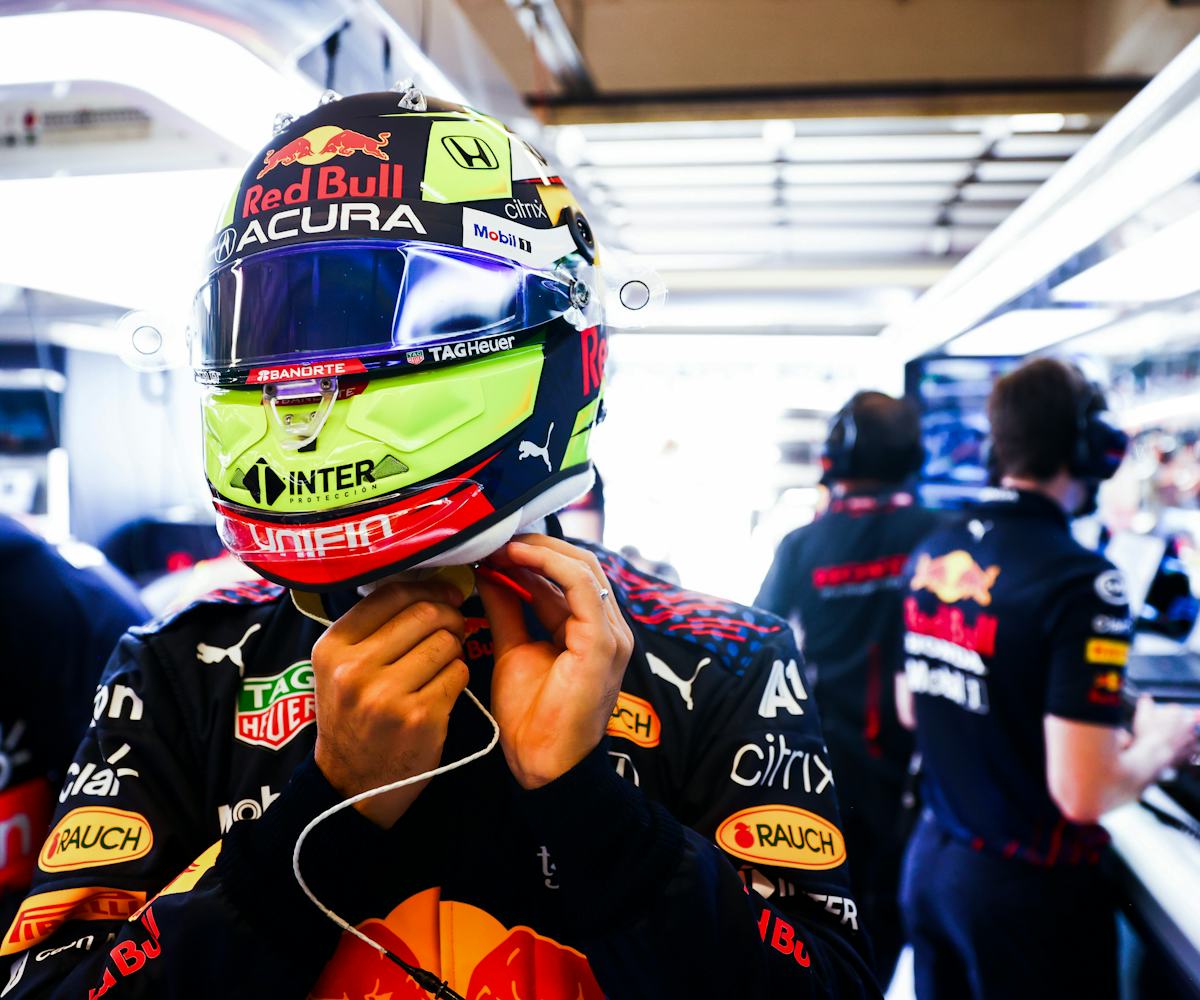 AUSTIN, TEXAS - OCTOBER 23: Sergio Perez of Mexico and Red Bull Racing prepares to drive in the gara...