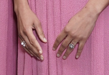Zawe Ashton - wearing a large ring on her wedding finger.