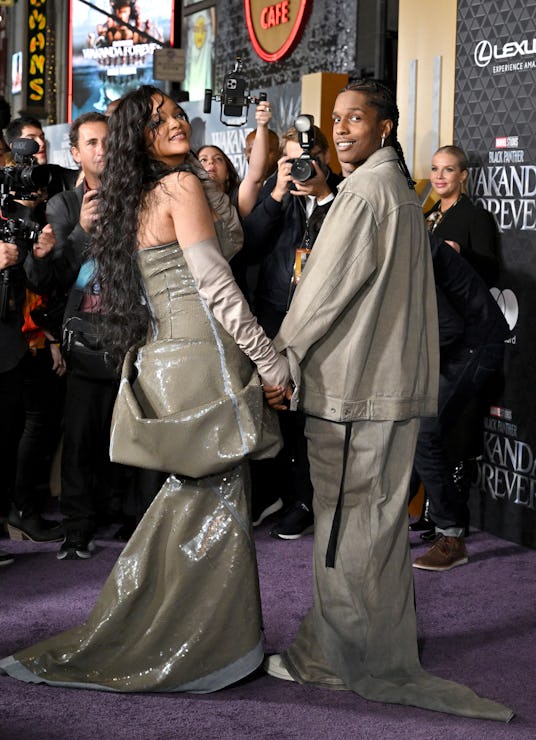 HOLLYWOOD, CALIFORNIA - OCTOBER 26: Rihanna and A$AP Rocky attend Marvel Studios' "Black Panther 2: ...