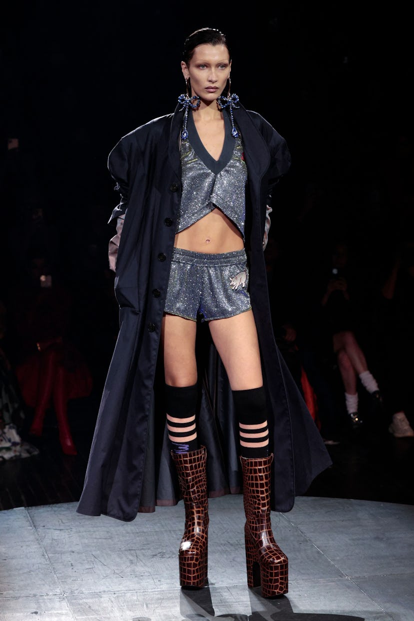 Bella Hadid presents a creation for Vivienne Westwood during the Spring-Summer 2023 fashion show