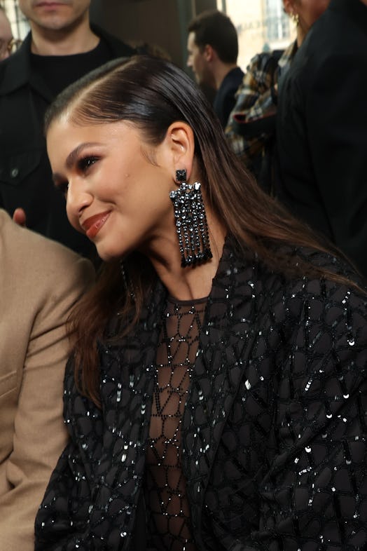 Zendaya wears a nearly naked Valentino bodysuit and attends the Valentino Womenswear Spring/Summer 2...