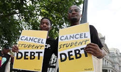 WASHINGTON, DC - AUGUST 25: Student loan borrowers stage a rally in front of The White House to cele...